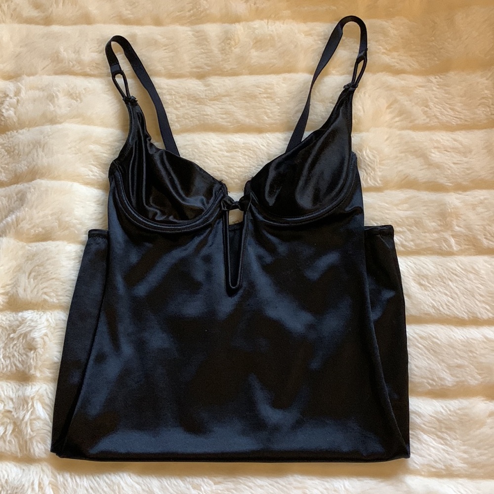 90's Marilyn Monroe black spandex underwire body shaper chemise slip dress 34B